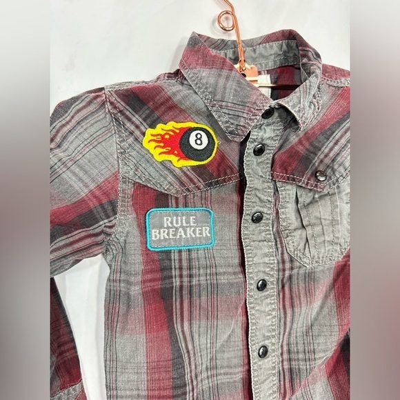 Diesel Kids plaid button down with patches size 2 - Picture 2 of 8
